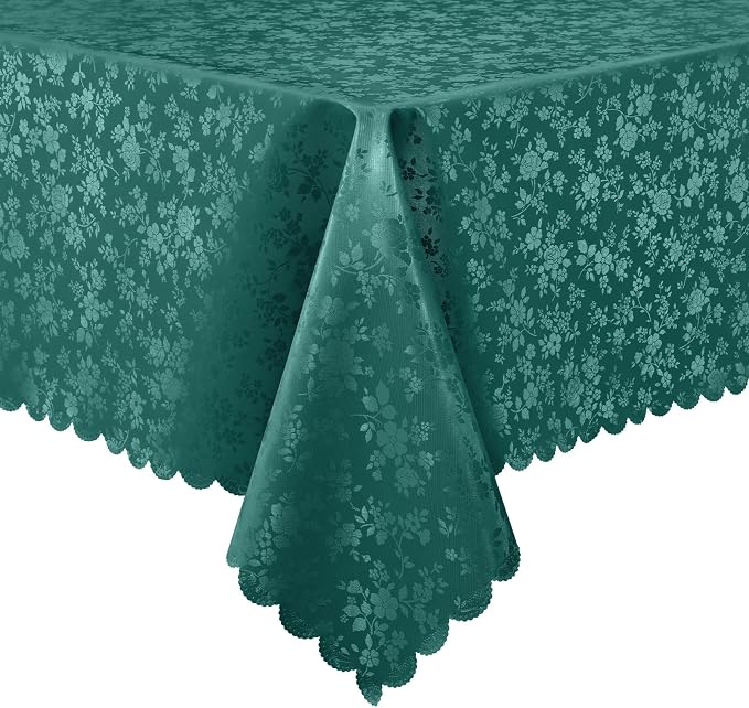 Smiry Rectangle Waterproof Heavy Duty Vinyl Tablecloths, 60 x 120 Inch | Wipeable Washable Floral Embossed Table Cover for Kitchen and Dining Room, Indoor & Outdoor Use, Green by Smiry