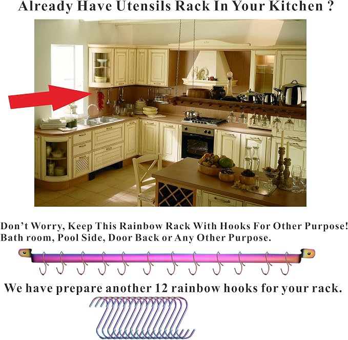Rainbow Cooking Utensils Set, Kyraton Stainless Steel 37 Pieces Kitchen Utensils Set with Titanium Colorful Plating, Kitchen Tool Gadgets Set with Utensil Rack Heat Resistant Dishwasher Safe - Image 6