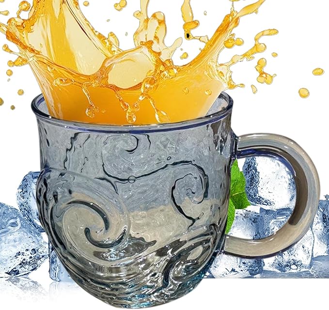 Design glass-Cup – 300ml Transparent Coffee Mug, Heat Resistant Water Mug, Ergonomic Handle Drinkware | Modern glass-for Iced Coffee, Tea, Juice | Perfect for Home, Bar, Office, Gifting