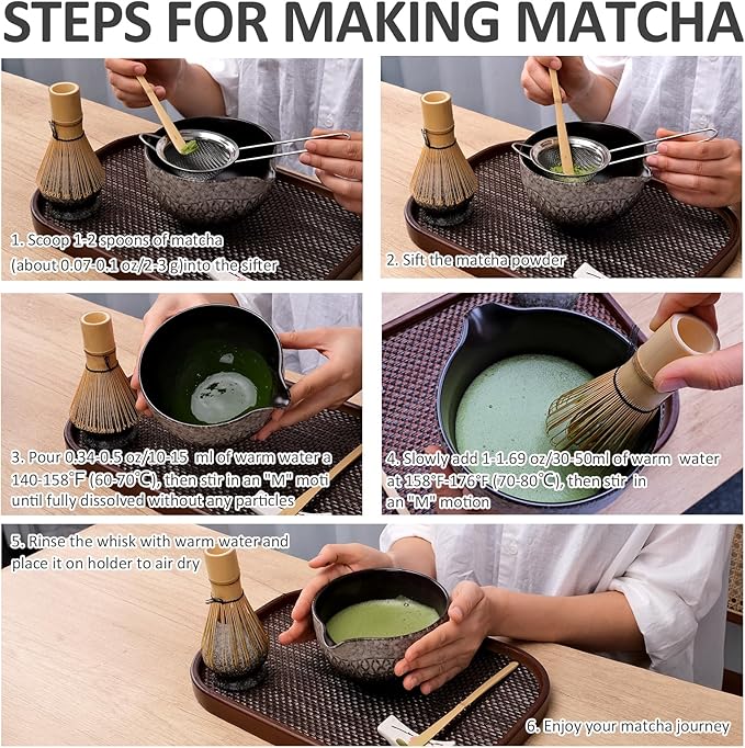 Joyscale Matcha Whisk Set, Matcha Set Whisk And Bowl, 8 Pcs Matcha Kit Set(Texture Design), 16 OZ, Japanese Matcha Tea Set, Matcha Making Kit Gifts for Tea Lovers(Kiln White)