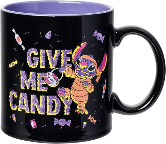 Silver Buffalo Disney Lilo and Stitch Give Me Candy, Ceramic Mug, 20oz | Halloween, Glitter Finish, 0.59 Liters by SilverBuffalo