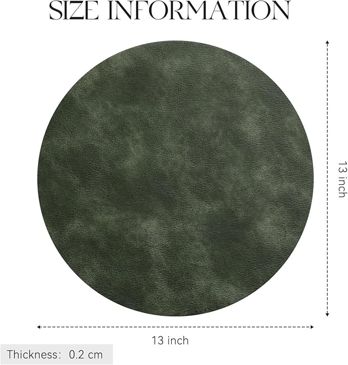 MOSAYT 13 Inch Round Vinyl Placemats Set of 4 - Faux Leather 100% Waterproof Oil-Proof Wipeable PU Place Mats, Heat Resistant Reversible Table Mats for Kitchen, Dining, Outdoor, Olive Green - Image 7
