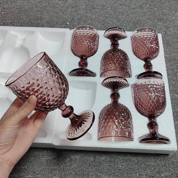 Taganov Purple Glass Goblet Colored Wine Cups Water Vintage Glassware set of 6 Pink Stemware 13.5 oz for Wedding Party Bar Housewarming Gift - Image 3