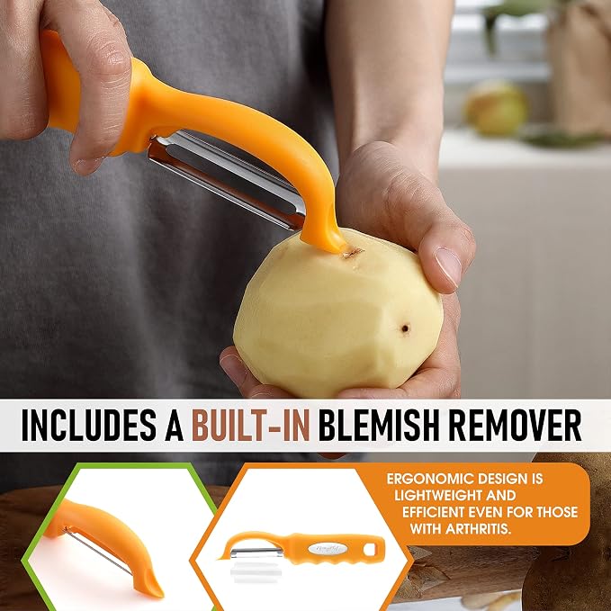 Spring Chef Swivel Potato Peeler for Kitchen w/ Soft Grip Handle, Mango | Premium Vegetable Peeler w/ Sharp Stainless Steel Blades, Multifunctional Food Peeler for Apple, Carrot, Cucumber, Fruit - Image 5