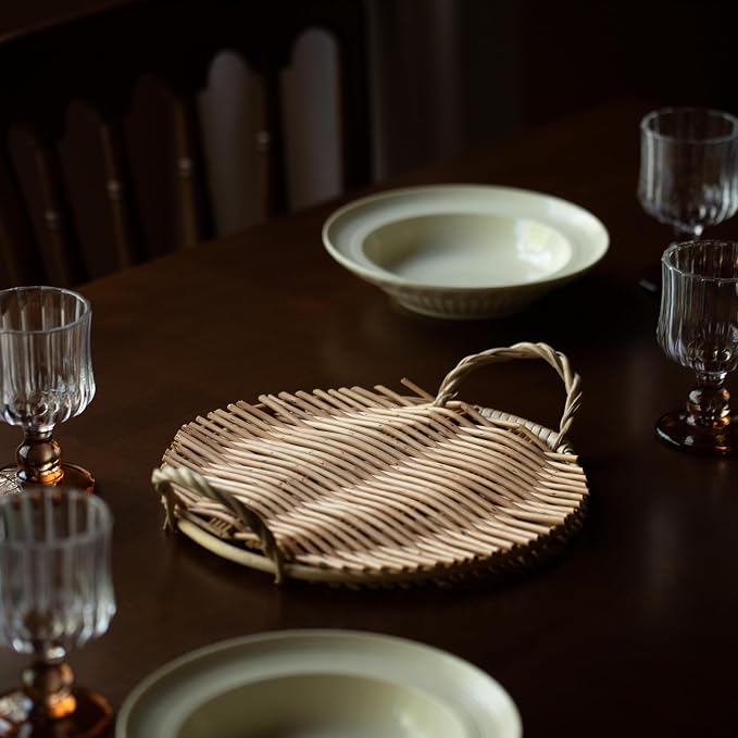 Wickerwise Woven Willow Tray Charger Farmhouse Decorative Centerpiece for Coffee Table Dining Room Kitchen Counter Bread Fruit Food & Drink Display Home Décor Organizer Party Platter Accent - Image 5