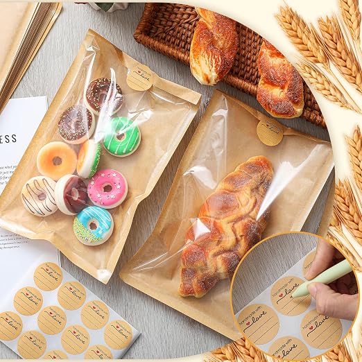 Outus 100 Pcs Cookie Packaging Bags with Seal, 6 x 10 Inch Bakery Pastry Bags with Window, Heat Sealable Grease Resistant Paper to Go Bake Sleeves for Gift Giving Donut Bread Sandwich (Brown) - Image 6
