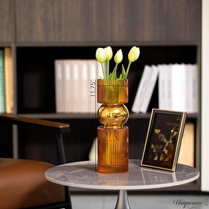 12-Inch Decorative Orange Tall Glass Vase - Modern Minimalist Decor for Parties, and Special Events - Perfect Centerpiece for Coffee Tables, Living Rooms, Dining Tables, Offices, and Farmhouse Decor - Image 3