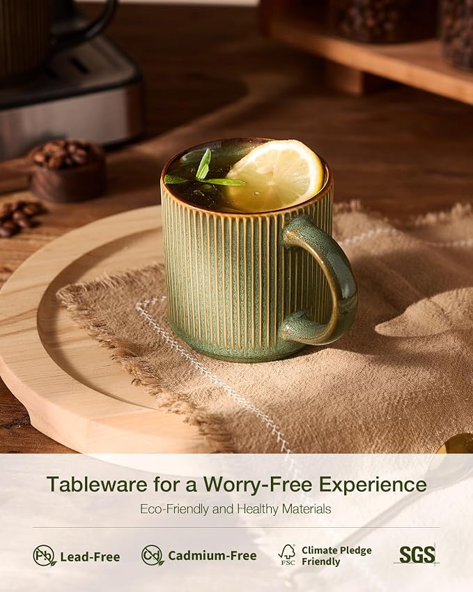 famiware Coffee Mug Set for 6, Star 12 oz Catering Mugs Cup Set with Handle for Coffee, Tea, Cocoa, Milk - Ceramic Stoneware Drinkware Set, Moss - Image 3