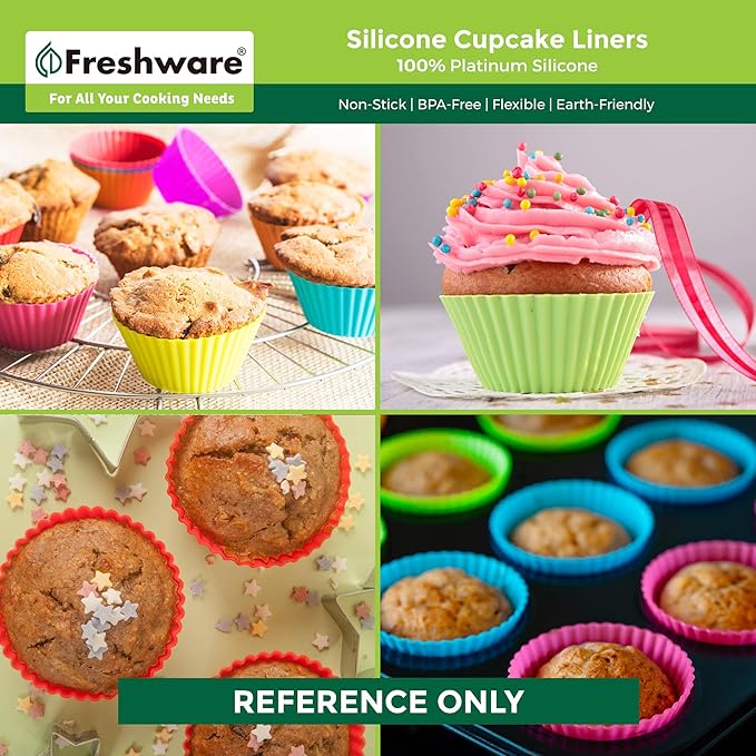 Freshware Cupcake Liners, Pack of 48 Silicone Muffin Cups, Reusable & Non-stick Cupcake Liners for Party Halloween Christmas, Round
