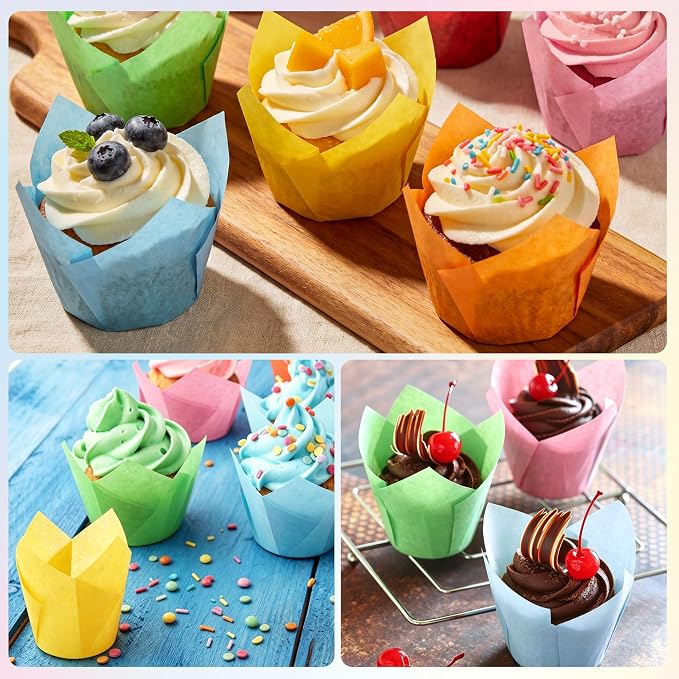 150 Pcs Mini Cupcake Liners Muffin Liners Baking Cups | Tulip Cupcake Liner for Baking Wedding, Birthday, Baby Shower Parties, 6 Colors - Image 6