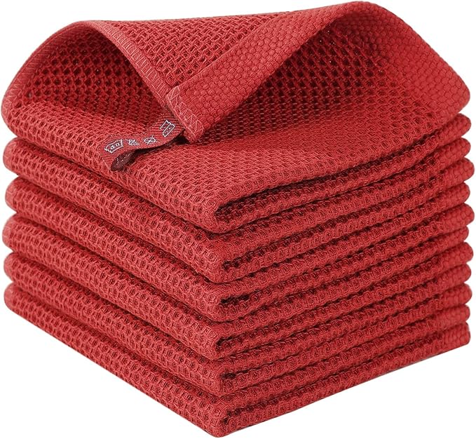 Homaxy 100% Cotton Waffle Weave Kitchen Dish Cloths 6-Pack, Brick Red | 12 x 12 Inches, Ultra Soft Absorbent Dish Towels, Quick Drying Dish Rags with Hanging Loop by Homaxy