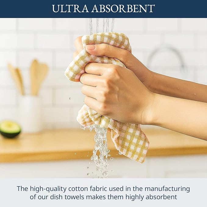 LANE LINEN Cotton Kitchen Towels Set, 4-Pack – Absorbent, Quick-Drying Dish Towels, 18" x 28" - Yellow - Image 5