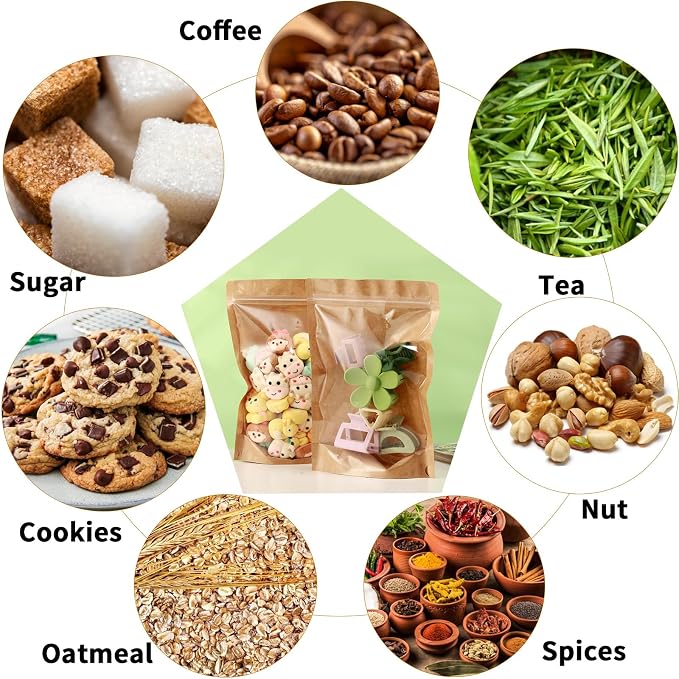 200 Pack Kraft Paper Bags with Clear Window 5x8 Reclosable Small Stand Up Mylar Bags for Food Storage Resealable Smell Proof Pouch, Edible Packaging, Reusable bags for Small Business - Image 3