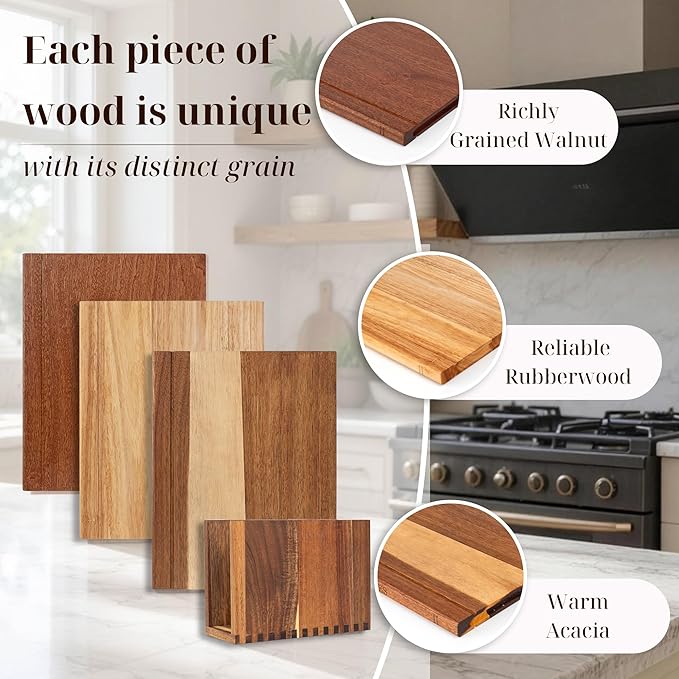 Book Cutting Board Set with Wooden Stand for Home Cooks | 3 Labeled Boards for Fruits Veggies,Meat Fish,Bread Cheese Organized Prep,No Cross Contamination - Image 4