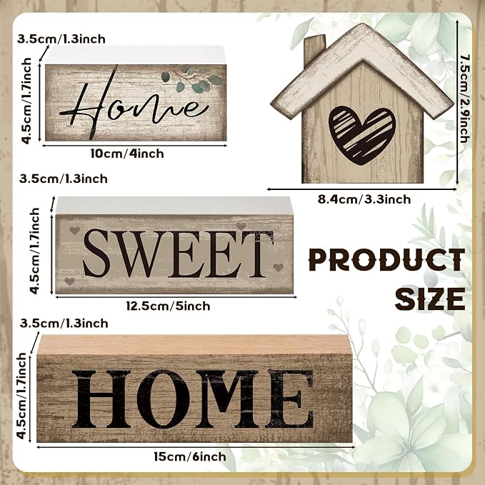Moucuny 4 Pcs Farmhouse Table Decor Rustic Home Sweet Home Tiered Tray Decorations Retro Wooden House Shaped Block Signs Farmhouse Stacked Table Decoration for Housewarming Gifts Kitchen Mantle Shelf - Image 7