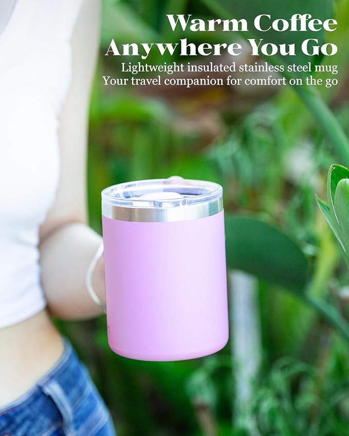 12oz Insulated Coffee Mug with Lid – Includes Two Lids, Stainless Steel Coffee Travel Mug with Handle, Double Wall Vacuum Insulated Camping Mug for Home, Office & Outdoor, Pink - Image 9