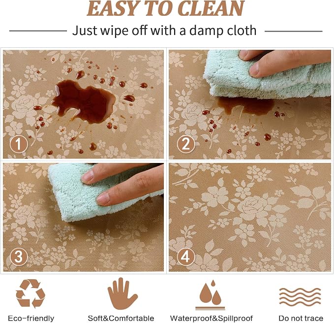Smiry Rectangle Waterproof Heavy Duty Vinyl Tablecloths, 54 x 108 Inch | Wipeable Washable Floral Embossed Table Cover for Kitchen and Dining Room, Indoor & Outdoor Use, Brown - Image 3