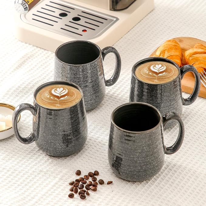 HASENSE Ceramic Coffee Mugs - 15 OZ Large Coffee Cups Set of 4 with Handle for Hot Beverage, Porcelain Latte Mugs for Tea, Milk, Cocoa, Cappuccino and Mocha, Microwave and Dishwasher Safe, Grey - Image 4