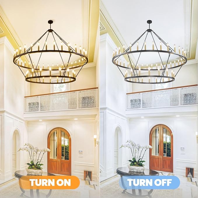 60 Inch Farmhouse Wagon Wheel Chandelier, 2 Tier 54-Lights Round Chandelier for Living Room, Rustic Black and Gold Chandelier, Extra Large Foyer Chandeliers for High Ceilings, for Staircase, Entryway - Image 5