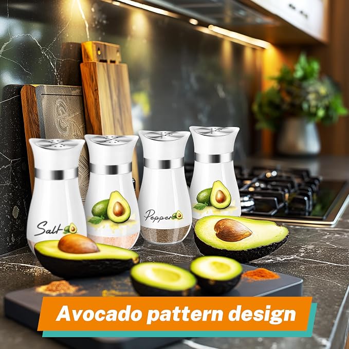 Avocado Salt and Pepper Shakers - 4 oz Glass Set with Stainless Steel Lids | Avocado Design with Glass Bottoms and Stainless Steel Lids Adds Playful Style to Kitchens and Makes Refilling Easy. - Image 6
