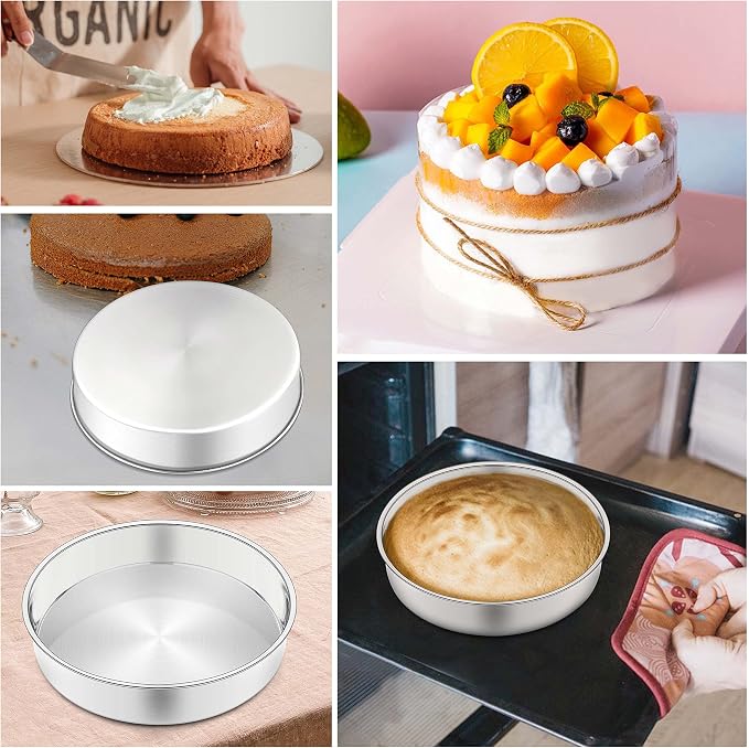 Herogo 8 Inch Round Cake Pan Set of 3, Stainless Steel Nonstick Layer Tier Birthday Wedding Cake Pans, Fit Oven Pots Pressure Cooker, Mirror Finish, Dishwasher Safe - Image 7