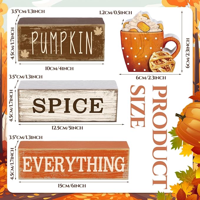 Moucuny 4 Pcs Thanksgiving Decorations for Home Fall Cup Decor Thanksgiving Table Centerpiece Fall Tiered Tray Decor Rustic Wooden Cup Block Sign Gift Farmhouse for Harvest Party Home Kitchen - Image 2