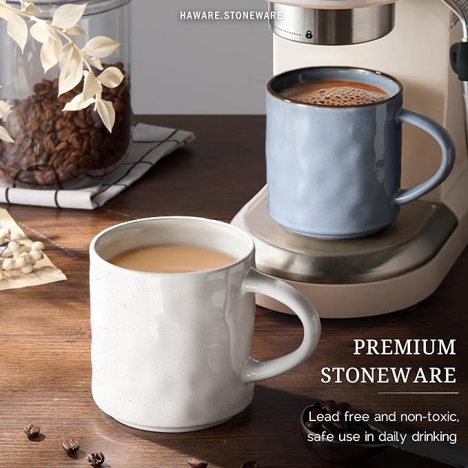 HaWare 14OZ Coffee Mugs Set of 4, Stoneware Coffee Cups with Handle, Latte Mug for Man, Woman, Dad, Mom, Modern Tea Mugs for Latte/Cappuccino/Cocoa/Milk, Dishwasher& Microwave Safe, Multicolor - Image 4