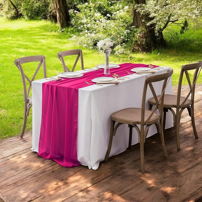 Pack of 2 | Magenta | 10ft Chiffon Table Runner 29x170 Inches Long Romantic Rustic Sheer Gauze Runner for Wedding Bridal Shower Birthday Banquets Engagement Spring Easter Boho Decorations - Image 6