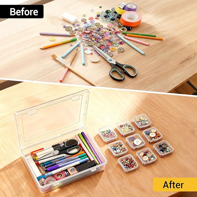 Bead Organizer Box with 84 Label Stickers, Clear Bead Storage Case with 30 Small Containers, Plastic Craft Organizer for Jewelry Making, Diamond Painting Drills, Small Parts, Seeds, Screws