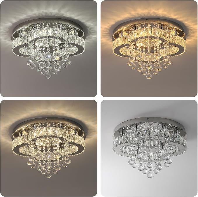 Crystal LED Ceiling Light Chandelier, Modern Flush Mount Lighting Fixture Ceiling Lamp for Living Room, Dining Room, Bedroom, Kitchen Island, Entryway - Image 2