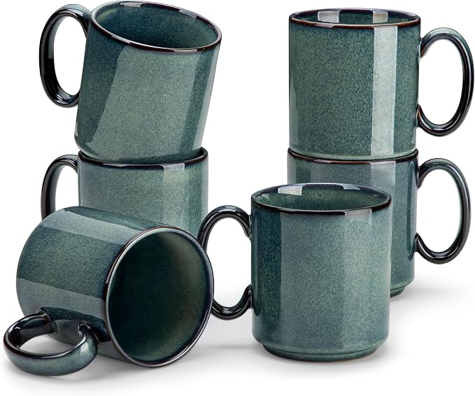vancasso STARRY Ceramic Coffee Mugs Set of 6, 16 Oz Large Coffee Cups for Latte, Cappuccino, Tea & Hot Cocoa, Artisan Modern Style for Coffee Bar, Home & Kitchen, Microwave & Dishwasher Safe, Green by vancasso