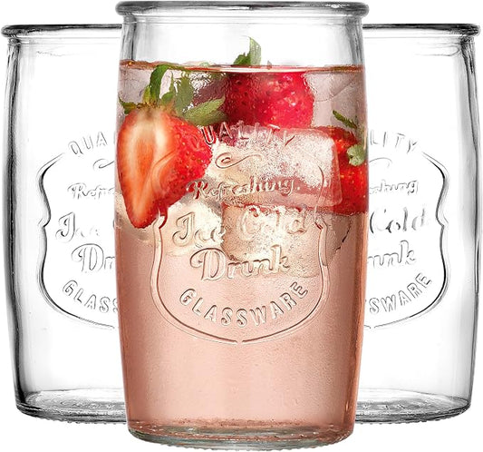 Glaver's Drinking Glasses Set of 4, Vintage Italian Style – Elegant 20 Oz Clear Tumbler Glassware Set– Genuine Artisan-Made for, Refreshing Drinks, Beverages, Cocktails. by Glavers