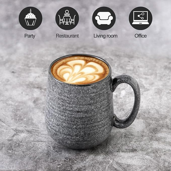 Hasense Dark Grey Coffee Mugs Set of 4, 12oz Ceramic Coffee Cups, Latte Mug with Large Handle for Coffee, Tea, Milk and Hot Cocoa,Easy Hold & Clean, Dishwasher & Microwave Safe - Image 6