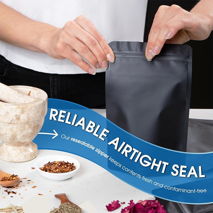 6" X 9" Matte Black Stand-Up Mylar Bags - 500 Count Smell-Proof Bags | With Heat Sealable Opening and Resealable Zipper - Spartan Industrial - Image 4