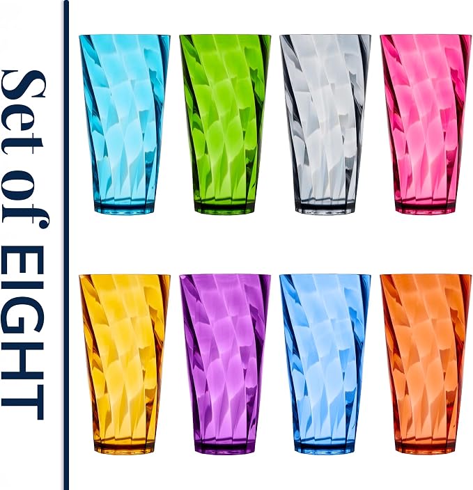 US Acrylic Optix Plastic Reusable Drinking Glasses (Set of 8) 26oz Iced-Tea Cups in Jewel Tone Colors | BPA-Free Tumblers, Made in USA | Top-Rack Dishwasher Safe - Image 8