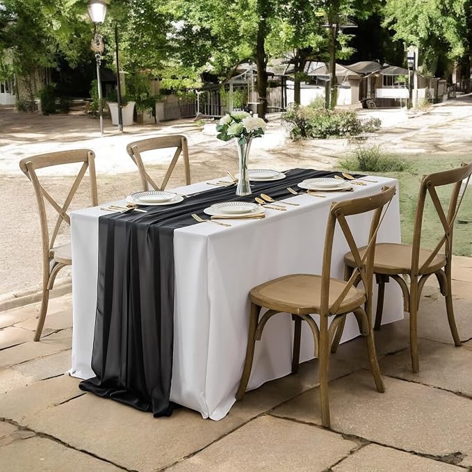 Pack of 10 | Black |14ft Chiffon Table Runner 29x170 Inches Long Romantic Rustic Sheer Gauze Runner for Wedding Bridal Shower Birthday Banquets Engagement Spring Easter Boho Decorations - Image 6