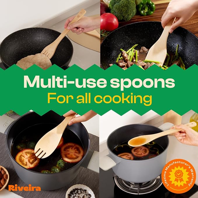 Riveira Maple Wooden Spoons for Cooking Set of 6 – Natural Maple Wooden Cooking Utensils, Wooden Spatula, Wooden Spoon - Premium Quality Utensil Set for Non-Toxic Cooking - Image 4