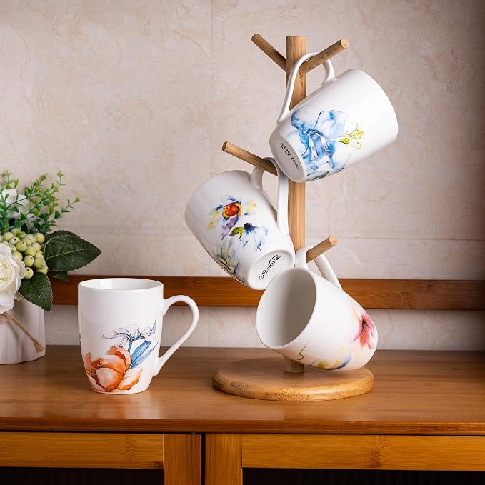 GBhome 12oz Coffee Mugs Set fo 6, Ceramic Coffee Mugs with Decaled Flowers for Man Woman Mom Dad, Light Weight Coffee Mugs Set for Latte/Cappuccino/Cocoa/Milk, Dishwasher & Microwave Safe - Image 7