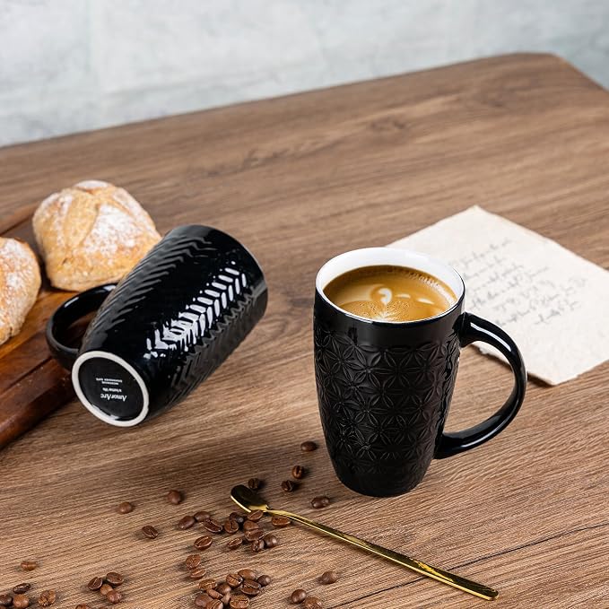 AmorArc Large Coffee Mugs Set of 6, 20oz Ceramic Tall Coffee Mugs Set with Textured Geometric Patterns for Latte/Tea/Beer/Hot Cocoa, Dishwasher & Microwave Safe, Black - Image 5