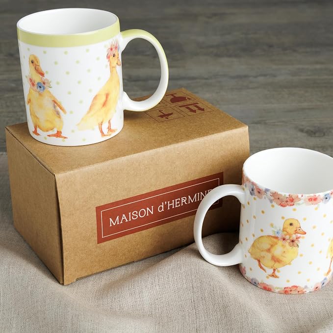 Maison d' Hermine Coffee Mug with Handles Tea Cups (15 Ounce, Pack of 2) | Fine Bone China Coffee Mugs for Hot Beverages Cappuccino Latte Home Restaurant Hotel Spring Summer -Ducklings In Spring - Image 8