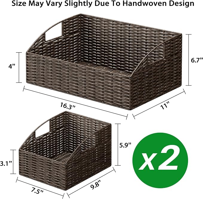 Pantry Baskets for Organizing, Wicker Basket Shelf Storage | Handwoven Pantry Organizers and Storage with Built-in Handles, Laundryroom Organization Storage Bins for Snack Cans - Image 7