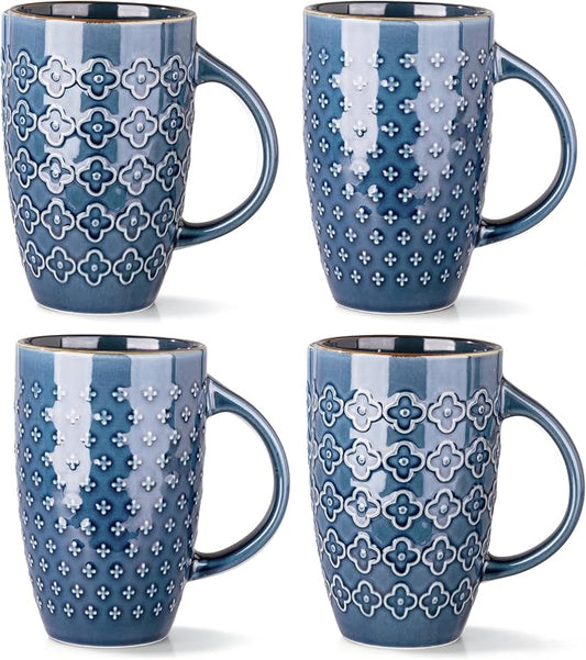 AmorArc Large Coffee Mugs Set of 4, 20oz Tall Coffee Mugs Set | with Texture Patterns for Cappuccino, Latte,Hot Cocoa, Dishwasher & Microwave Safe-Moonlight Blue by AmorArc