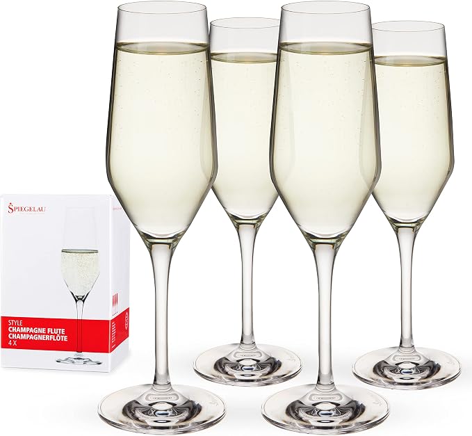 Spiegelau Style Champagne Flutes, Elegant Crystal Champagne Glasses Gift Set, Perfect for Prosecco, Sparkling Rose, Mocktails, Home Bar Accessories, Housewarming, Wedding Gifts, 8.5 oz, Set of 4 by Spiegelau