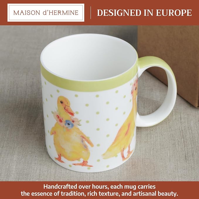 Maison d' Hermine Coffee Mug with Handles Tea Cups (15 Ounce, Pack of 1) | Fine Bone China Coffee Mugs for Hot Beverages Cappuccino Latte Home Spring Summer -Ducklings In Spring - Happy Ducklings - Image 2