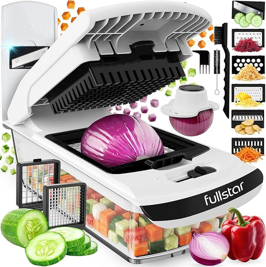 Fullstar Pro Original Vegetable Chopper & Mandoline Slicer Kitchen Gadget | 8 in 1 Veggie Slicer, Onion & Fruit Cutter with Sharp Stainless Steel Blades & Container, All-in-One Meal Prep Tool (White) by fullstar