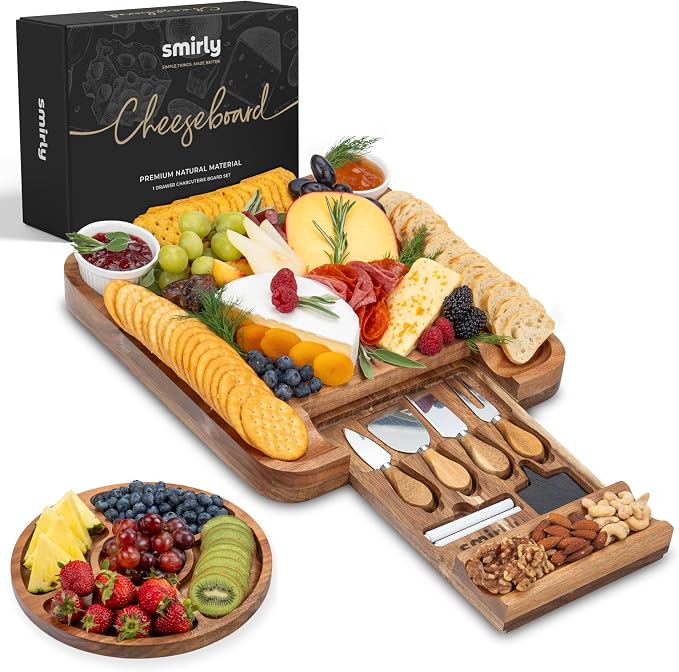 SMIRLY Charcuterie Board Set with Serving Accessories, Acacia | Serving Board Gift for Housewarmings, Weddings and Birthdays, Great for Hosting parties, Wine Nights and Celebrations by Smirly