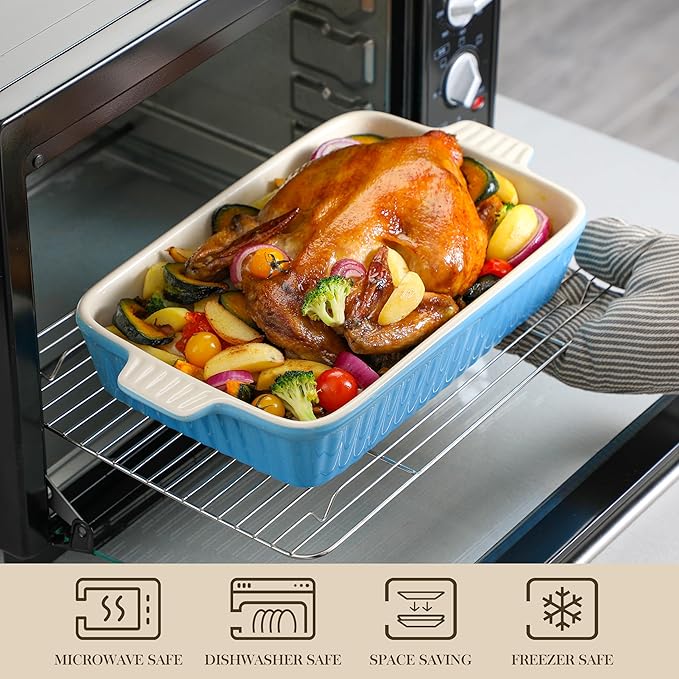MALACASA Casserole Dishes for Oven, Ceramic Bakeware Set of 4, Blue | Deep Lasagna Pans for Versatile Use, Durable Bakeware for Roasting Vegetable, Gift Set, Dishwasher Safe(9.4/11.1/12.2/14.7") - Image 5