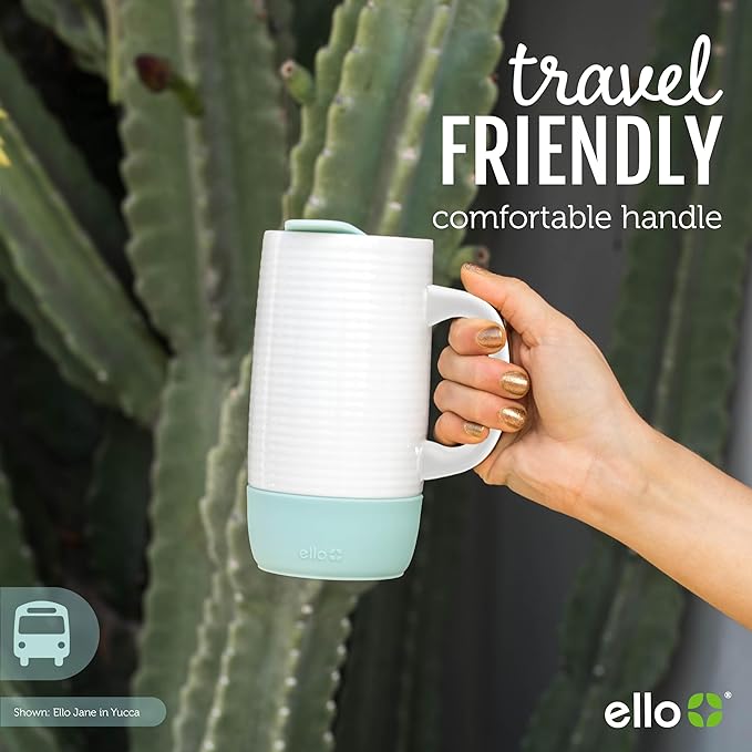 Ello Jane 18oz Ceramic Travel Mug with Handle, Splash-Resistant Slider Lid and Built-in Coaster, Perfect for Coffee and Tea, BPA Free, Dishwasher Safe, Holiday Gift Her Him, Gray | Splash-resistant ceramic coffee tumbler with handle and silicone base. ... - Image 5