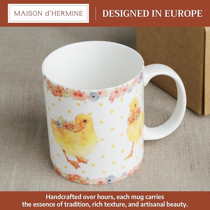 Maison d' Hermine Coffee Mug with Handles Tea Cups (15 Ounce, Pack of 2) | Fine Bone China Coffee Mugs for Hot Beverages Cappuccino Latte Home Restaurant Hotel Spring Summer -Ducklings In Spring - Image 2