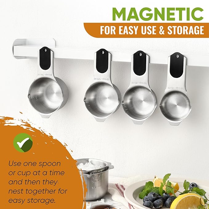 Spring Chef Magnetic Measuring Cups & Spoons Set of 15, Patented, Black | Stackable Stainless Steel Measuring Cups & Heavy Duty Metal Measuring Spoons with Levelers for Dry & Liquid Ingredients - Image 4